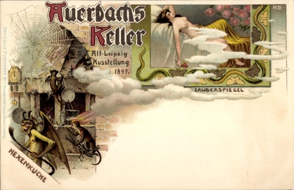 Ak Leipzig, Auerbachs Keller, Ausstellung 1897, Hexenküche, Zauberspiegel