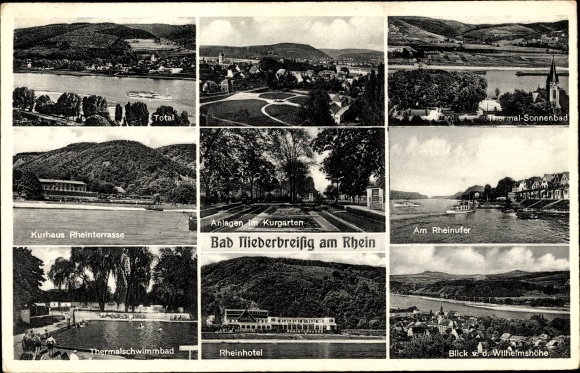 Postcard Bad Niederbreig Breisig am Rhein, Rheinhotel, Kurhaus Rheinterrasse, thermal swimming pool