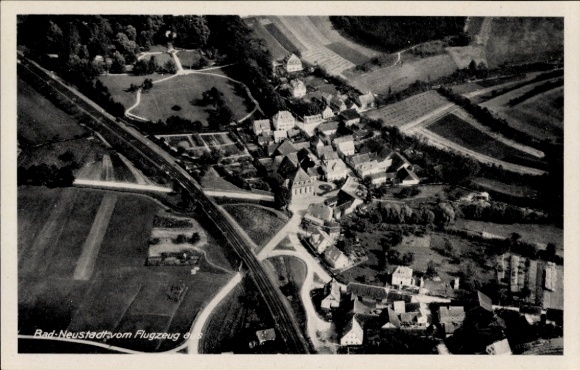 Postcard Bad Neustadt an der Saale Lower Franconia, aerial view of idyllic landscape, residential buildings, S