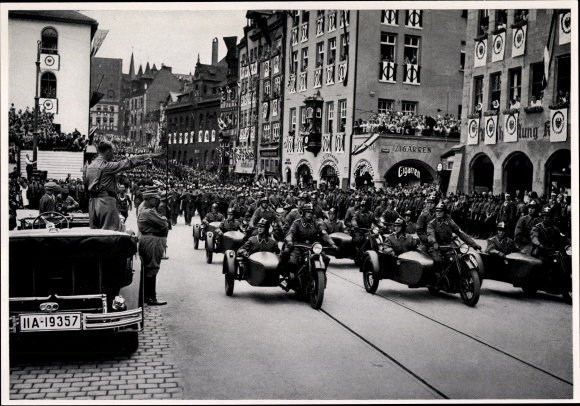 Sammelbild Adolf Hitler, Nürnberg, Parteitag 1935, Motor SA, Sammelwerk Nr. 15 Bild 194