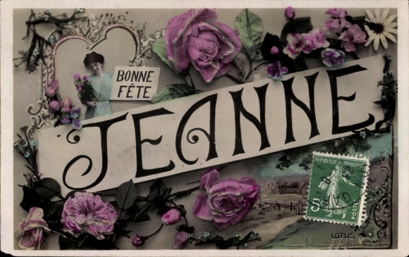 Letters Postcard First Name Jeanne, Congratulations, Flowers