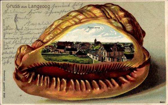 Embossed shell litho North Sea resort Langeoog East Frisia, Panorama