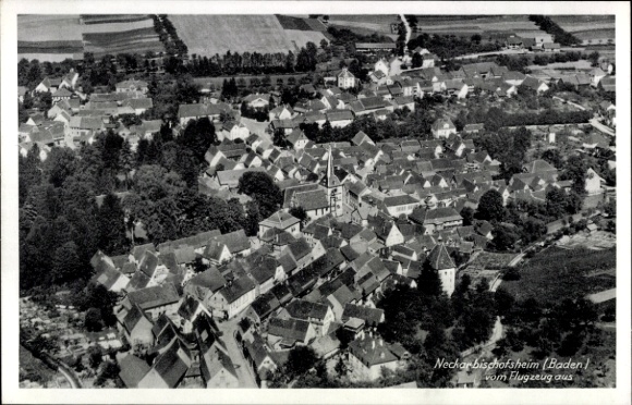 Postcard Neckarbischofsheim in Baden, aerial photograph