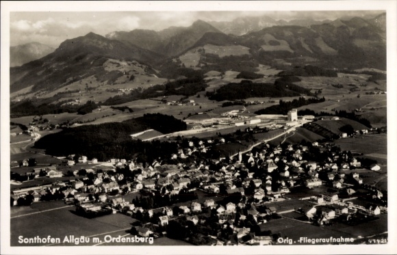 Postcard Sonthofen in Oberallgäu Swabia, aerial photograph