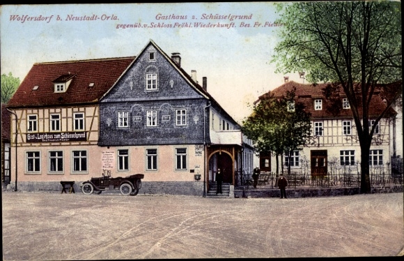 Ak Trockenborn Wolfersdorf Saale Holzland wijk, Gasthof Schüsselgrund