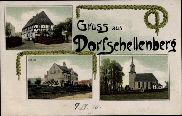 Ak Dorfschellenberg Leubsdorf in Sachsen, Schule, Kirche