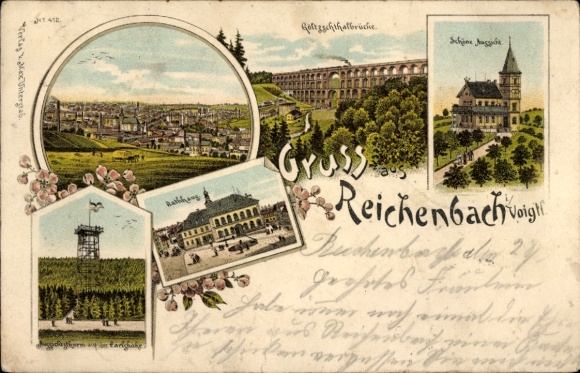 lito Reichenbach w Vogtland, panorama miasta, most Göltzschtal, piękny widok