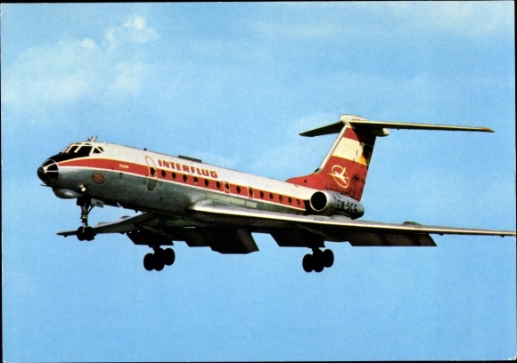 Postcard Tupolev TU-134, Interflug, turbine jet airliner, passenger plane, DM SCG