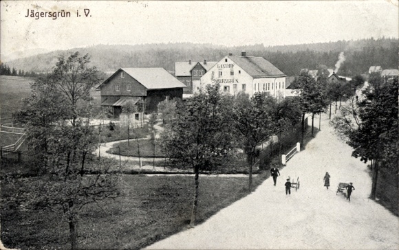 Postcard Jägersgrün Tannenbergsthal in Vogtland, Eismann's Gasthof, summer resort, garden restaurant,...