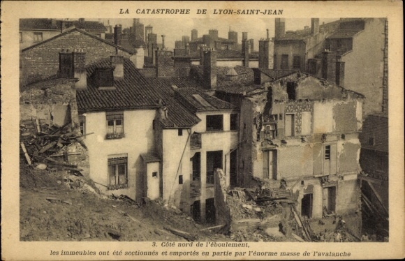 Postcard Lyon Saint Jean Rhône, landslide, building
