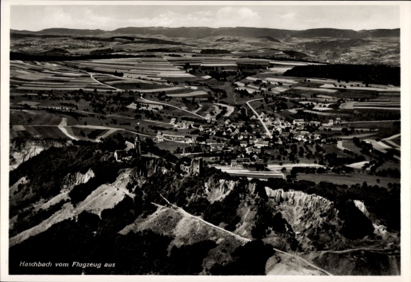 Postcard Haschbach am Remigiusberg in the Palatinate, Panorama, Kusel, Lichtenberg Castle Ruins, aerial photograph