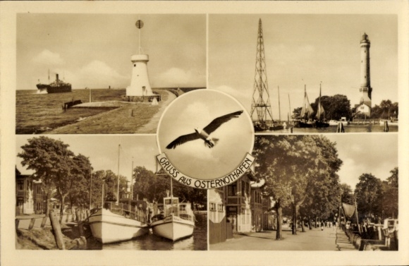 Postcard Chorzelin Easter Harbor Świnoujście Swinoujscie Pomerania, lighthouse, pier, boats