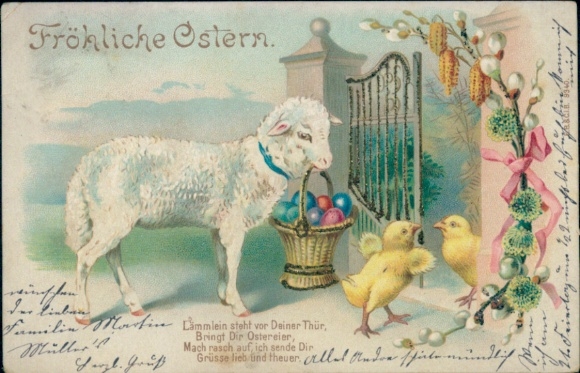 Glitter Postcard Congratulations Easter, chick, lamb