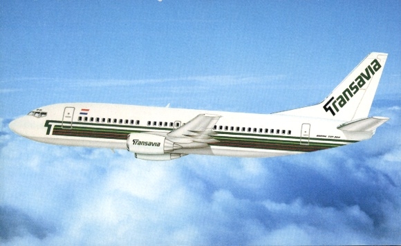 Postcard Dutch passenger aircraft, Boeing 737 300, Transavia