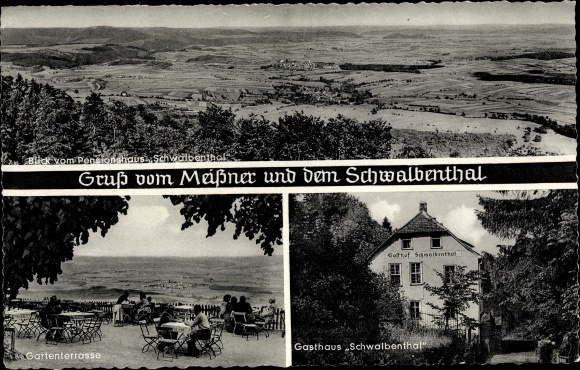 Ak Meißner in Hessen, Schwalbenthal, uitzicht vanaf pension, Inn Schwalbenthal, tuinterras