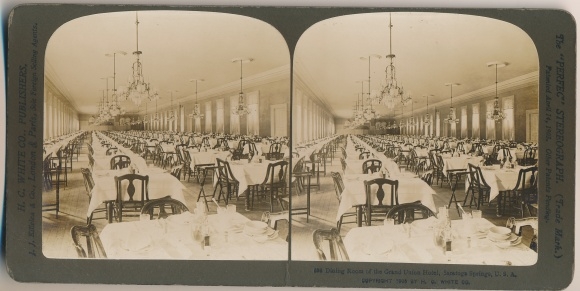 Stereo Photo Saratoga Springs New York State USA, Hotel Grand Union, Dining Room, Interior View