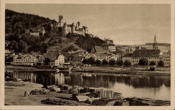Postcard Wertheim am Main, partial view, woodpile, castle