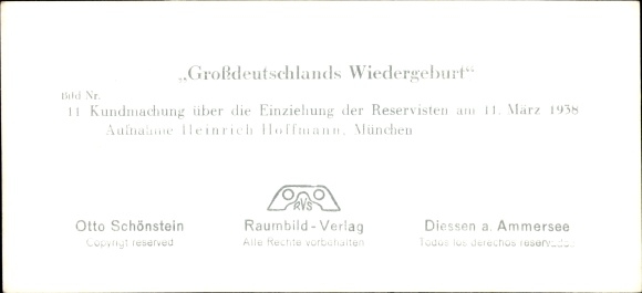 Stereo spatial image photo &quot;Greater Germany&#39;s rebirth&quot;, No. 11, enlistment of the reservists in 1938