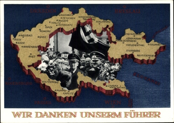 Postal stationery Postcard We thank our Führer, Sudetenland, Bohemia, Moravia, Hitler