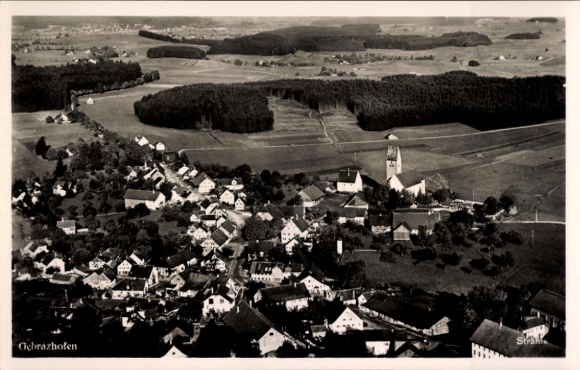 Postcard Gebrazhofen Leutkirch im Allgäu Württemberg, aerial photograph