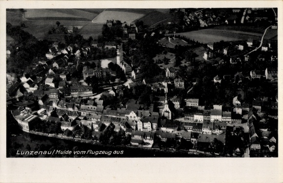 Postcard Lunzenau in Saxony, aerial photograph