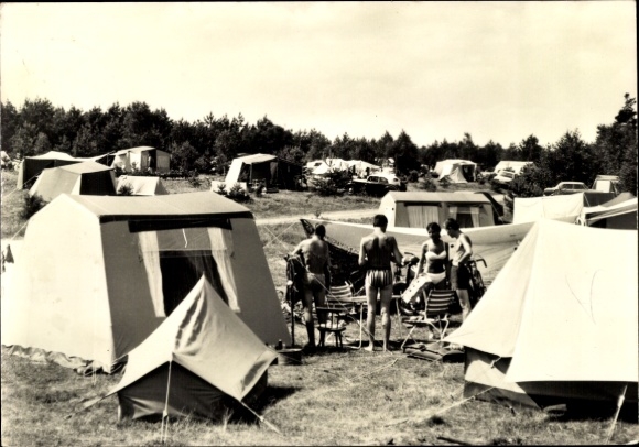 Postcard Quitzdorf am See Oberlausitz, campsite, tents, men, summer activities