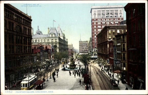 Briefkaart Cincinnati Ohio de VS, Fonteinvierkant