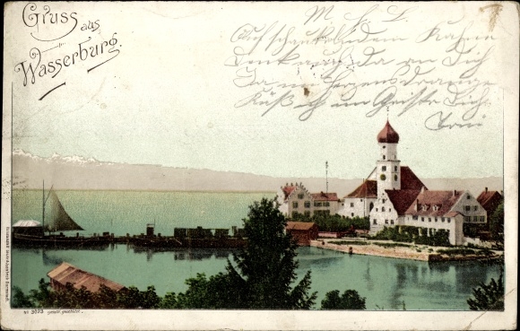 Postcard Wasserburg on Lake Constance Swabia, partial view
