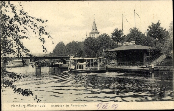 Postcard Hamburg Nord Winterhude, terminus of the Alster steamers