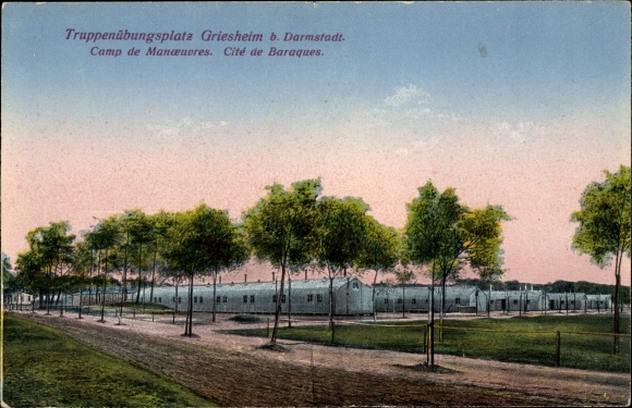 Postcard Griesheim near Darmstadt, military training area, Wellblechhausen