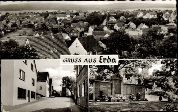 Postcard Erda Hohenahr in Hesse, general view, street section, memorial