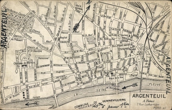 Ak Argenteuil Val d'Oise, Stadtkarte von  die Seine, Straßenbezeichnungen, Paris