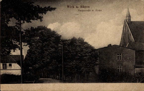 Ak Wiek op het eiland Rügen, hoofdstraat met kerk