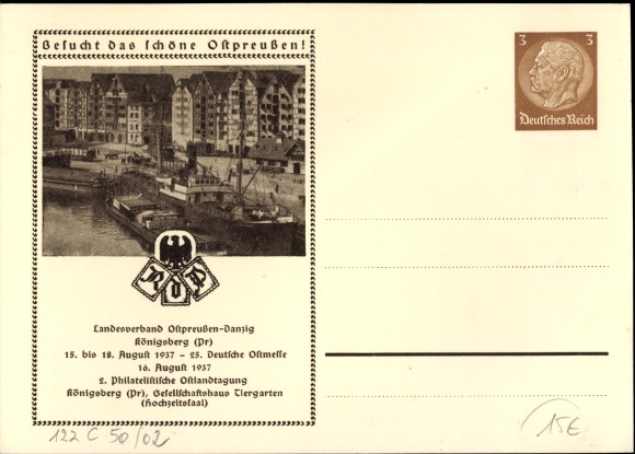 Briefkaart Kaliningrad Königsberg Oost-Pruisen, PP 122 C 50/02, 2. Filatelist. Ostlandtagung 1937