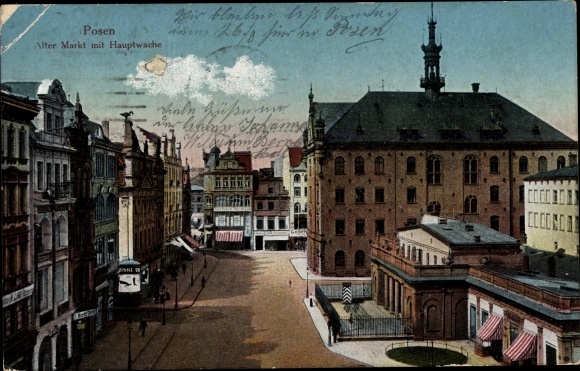Postcard Poznań Posen, Old Market with Main Guard