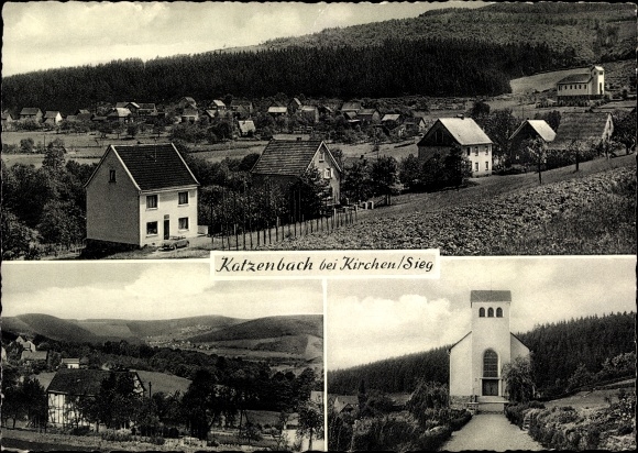 Postcard Katzenbach Churches on the Sieg, total view