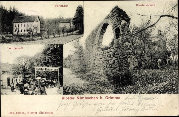 Ak Nimbschen Grimma in Saksen, Nimbschen-klooster, boswachtersloge, economie, ruïnes