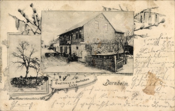 Postcard Dornheim Iphofen in the district of Kitzingen Lower Franconia, Inn at the German Oak, recording, construction