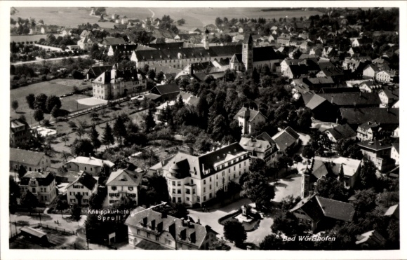 Postcard Bad Wörishofen in Unterallgäu, aerial photograph, Sproll, special architecture