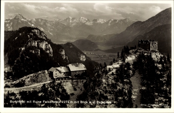 Ak Thiergarten Beuron in Württemberg, Ruine Falkenstein, Burghotel,  Zugspitze