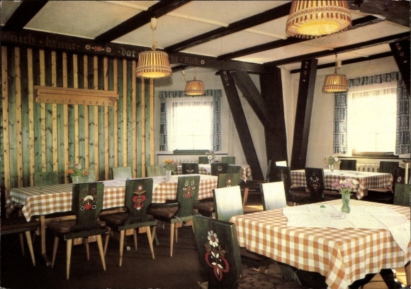 Postcard Banzkow in Mecklenburg, restaurant Lewitzmühle, interior view, restaurant