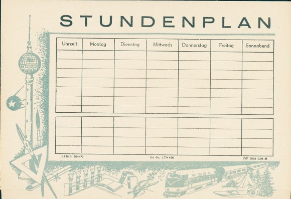 Timetable DDR, TV tower, Sputnik, railway