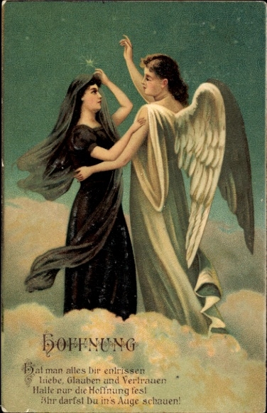 Reliëf ansichtkaart hoop, engel, allegorie