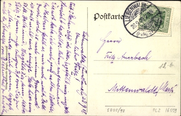 Postcard Liebenwalde Finow Canal, part of the town hall