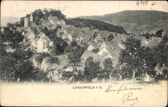 Postcard Lindenfels in the Odenwald, Lindenfels IO, city view, houses, trees,