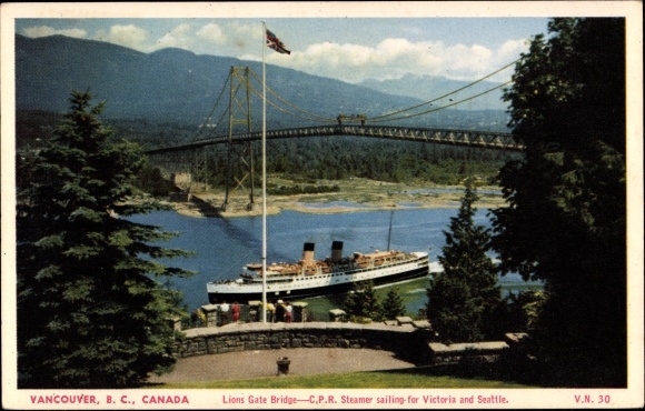 Ak Vancouver British Columbia Canada, Lions Gate Bridge, CPR-stoomboot