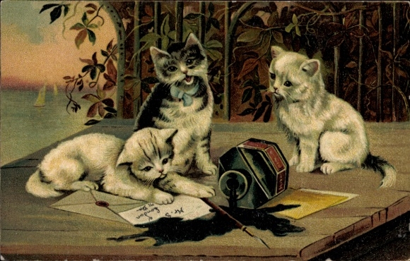 Ak Drie kleine katten, inktpot