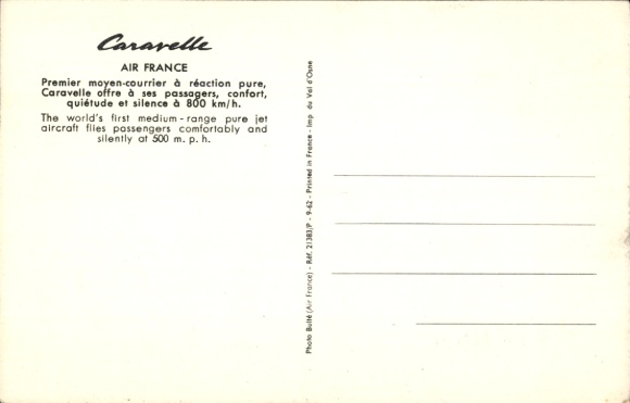 Postcard French passenger aircraft, Air France, Caravelle