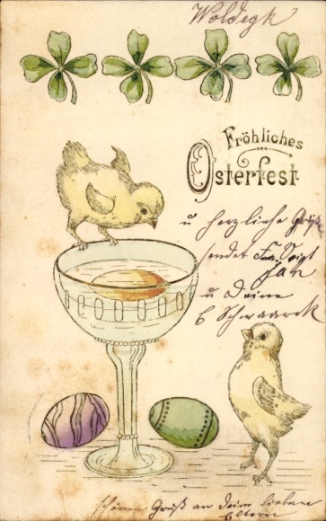 Ak Glückwunsch Ostern, Küken, Ostereier