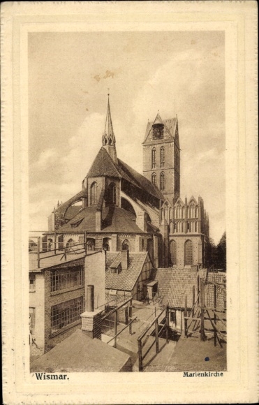 Postcard Hanseatic City of Wismar, St. Mary's Church, building, city view